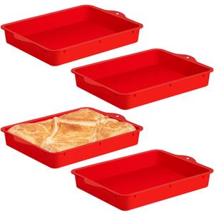 Geetery Set of 4 Silicone Square Cake Pan Silicone Brownie Pan Nonstick Baking Mold for Muffin Bread Rice Crispy Lasagna Pie, Red (10 x 8 x 1.6 Inches)