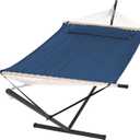 SUNCREAT Extra Large Hammocks for Outside, Heavy Duty Hammocks with Stands Included, Navy (12 ft Stand)