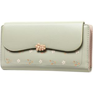 Womens Wallet Leather Credit Card Holder RFID Blocking Trifold Long Ladies Purse with Zipper Pocket