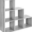 Whitmor 6 Cubes Bookshelf, Freestanding 6 Cube Stepped Etagere Bookcase, L Shaped Ladder Corner Open Bookshelf, Wood Storage Display Shelf for Living Room Home Office, 11.7"L x 35.6"W x 35.6"H, Gray (Grey)