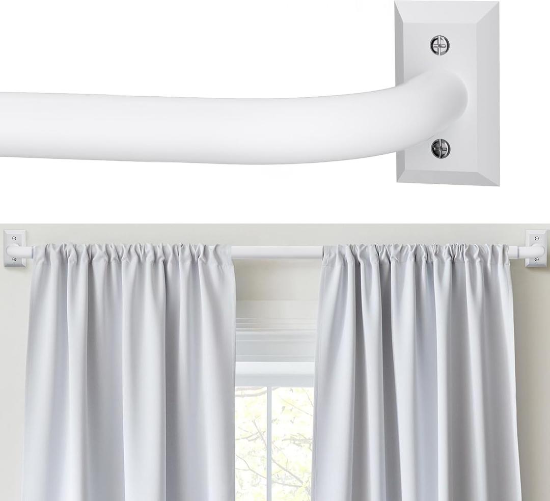 White Curtain Rods, Room Darkening Rod for Windows 48 to 90 Inches(4-7.5Ft), Wrap Around Curtain Rod, Heavy Duty Blackout Drapery Rods, Modern Decorative Window Treatment, White