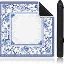 Chinoiserie Blue and White Mahjong Mat, Floral Square Non-Slip Table Cover Vintage Playing Pad for Mahjong Games Noise Reduction Surface 31.5" x 31.5"
