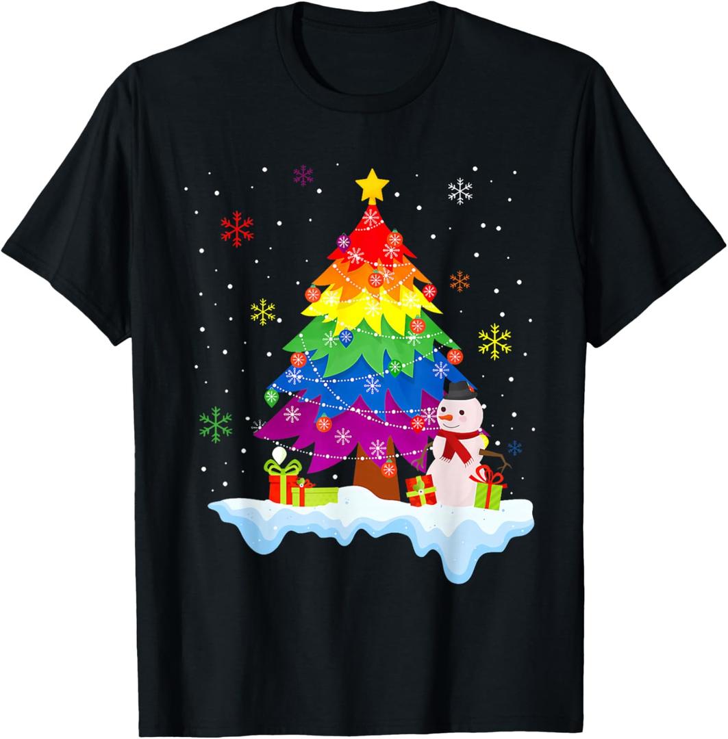 LGBT Flag Christmas Tree Merry Xmas Gay LGBT Pride Rainbow T-Shirt, M