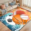 Basketball Rug for Boys Bedroom 5'x7' Kids Football Carpet Water Fire Sports Rugs for Boys Bedroom Baseball, Soccer Rug for Playroom Living Room Decor Sofa Mat