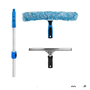 Unger Professional Connect and Clean Total Pro Cleaning Kit, All-in-One Household Window Washing with Streak-Free Results, Includes 12” Squeegee, 14” Scrubber Washer, Telescopic Pole Extends Up to 6’