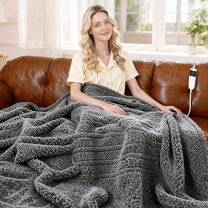 Heated Blanket Heated Throw, Electric Blanket 50"x60" Heating Blanket with 8 Hours Auto Off 10 Fast Heating Levels Machine Washable Sherpa Heated Blanket with Overheating Protection