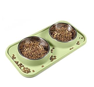 L.D.Dog Cat Food Bowls, Cat Bowls Non-Skid and Non-Spill Silicone Pads with PP Stand, Removable Stainless Steel Food and Water Dishes for Cats, Small Size Dogs (Pink)