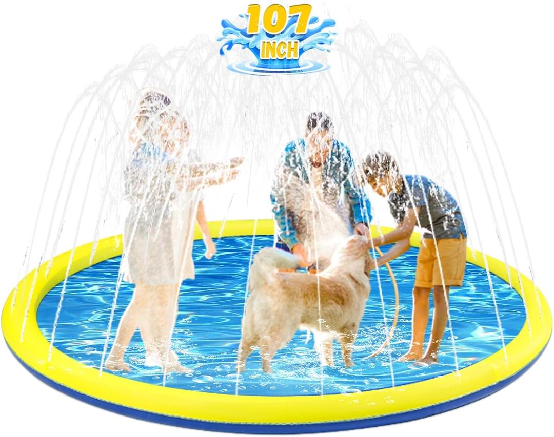 107 inch Extra Large Non-Slip Splash Pad Sprinkler for Kid and Dog, Kiddie Dog Pool, Toddler Outdoor Toys for Ages 3-12 Boys Girls, Summer Outdoor Water Kids Toys, Parent Games, Backyard, Lawn