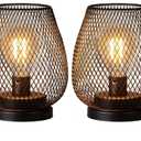 DECORKEY Set of 2 Battery Operated Lamp LED Table Lantern, Brown Metal Cage Cordless Lamps with LED Bulb, Vintage Decorative Outdoor Lantern for Weddings, Parties, Patio, Events for Indoors Shelf Decor