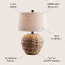 JONATHAN Y 24.5" Natural Water Hyacinth Farmhouse Basket Table Lamp, Coastal Decor for Living Room Bedroom Nightstand, Light Gray Linen Shade, LED Bulb Included JYL6501A