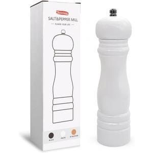 Wooden Pepper Mills Grinders, Manual Salt Pepper Grinder Refillable Wooden Mill, Rubber Wood, White (2"W x 8"H, White Color 1 Pack)