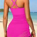 Aqua Eve One Piece Swim Dress - Tummy Control Swimsuit Modest Bathing Suit with Skirt V Neck Mesh Swimwear 2025 (Pink, M)