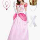 Princess Peach Costume Adult Super Borthers Costume Women With Accessories XL