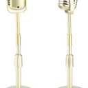 Vintage Microphone Prop Model, Microphone Table Decor with Stand, Retro Style Mic Prop Set for Photography (Golden)