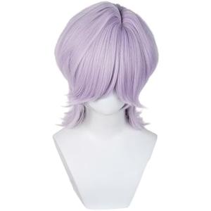 Light Purple Cosplay Wig Short Purple Anime Hair Wig + Cap for Stage Party Halloween Costume Cosplay
