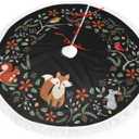 Forest Wreath Christmas Animal Fox Christmas Tree Skirt Gorgeous Edge Tassel Lace for 30" Xmas Ornaments Decoration