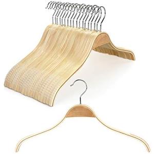 TOPIA HANGER Slim Natural Wood Hangers with Extra Soft Non-Slip Rubber Grips, 18-Pack High-Grade Fashion Hanger No Shoulder Bump for Sweater, Camisole, Jacket, Dress, Coat -CT16N