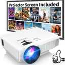 Mini 1080P Projector with Screen, Portable Home Theater Movie Projector with Two-Way Bluetooth, HDMI/USB Input for Smartphone/TV Stick, Ideal for Indoor & Outdoor Use