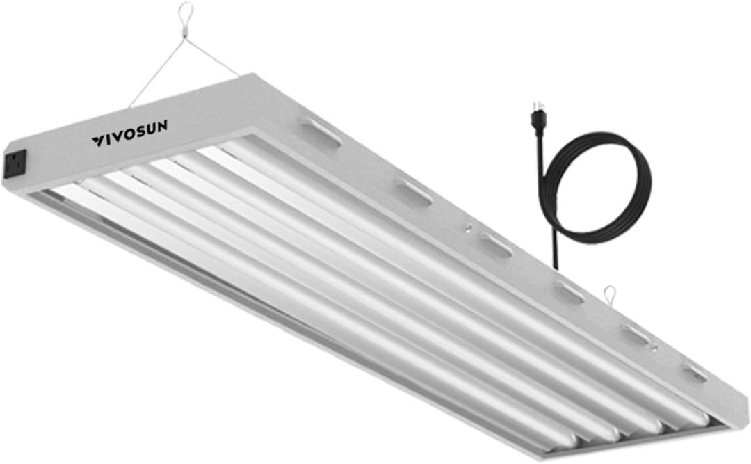 VIVOSUN T5 Grow Lights, 5000 Lumens per 4ft., 216W (4 X 54W), 6500K HO Fluorescent Tubes, with High-Output T5 Light Fixture Bulbs for Indoor Plants, 8ft Power Cord, 2 Hanging Cables, 2 On/Off Control