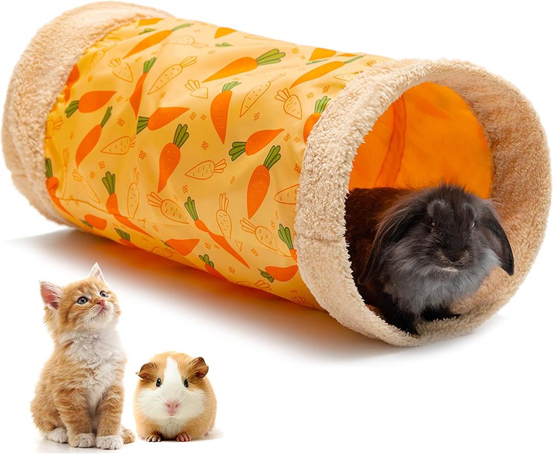 Rabbit Hideout Tunnel - Small Animal Tunnel Tube House Indoor for Bunny Guinea Pig Rat Hamster Ferret Chinchilla - Playing Sleeping Resting Soft Fleece Foldable Nest Habitat
