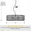 Doraimi Lighting Crystal Drum Ceiling Light Black 20 Inch 5 Light Semi Flush Mount Farmhouse Fixture for Living Room Dining Room Bedroom Kitchen Island Hallway