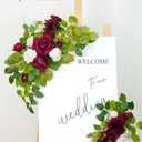 Wedding Decor (Pack of 2) Welcome Sign Flower Backdrop Garland for Ceremony Reception Wall Easel Home Decoration Entryway Faux Outdoor Board Head Table Decor (Burgundy & White)