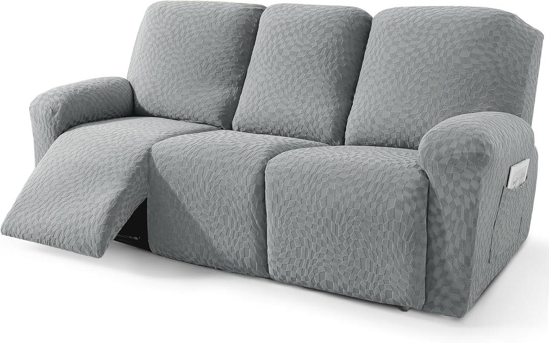 2026 Sofa Recliner Cover 5-Piece (69"-91") Super Soft Recliner Couch Covers with Big Pocket & Anti Slip Ties Stay in Place, Stretch Lazy Boy Reclining Couch Sofa Slipcover Durable Washable, Light Grey (3 Seat-Regular)