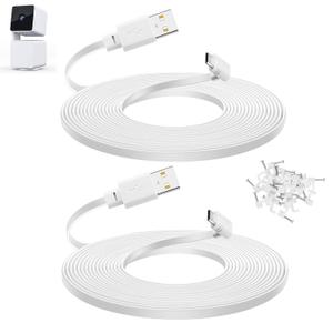 Smays 10 ft Cable for WYZE Cam Pan v3 Camera, Long Micro USB Flat Power Cord, 90 Degree 2-Pack, White