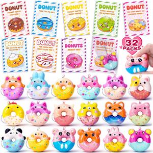 Jumlys Valentines Day Gifts for Kids, 32 Packs Valentines Day Cards with Donut Stress Ball Keychains, Valentine Day Party Favors for Boys Girls, Ideal Exchange Cards for Classroom