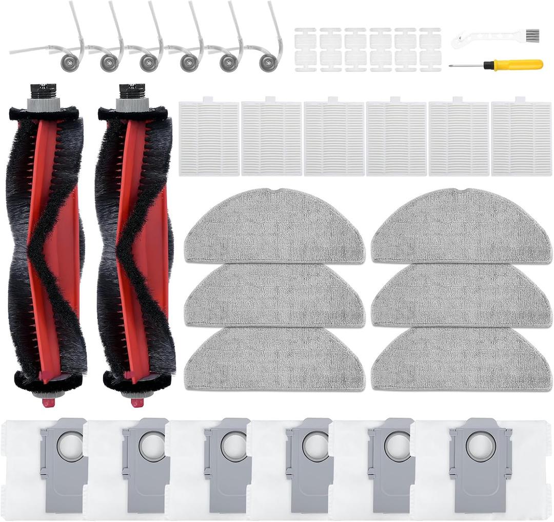 34 Pack Q7 M5+ Replacement Accessories Compatible with Roborock Q7 M5 / Q7 L5 / Q7 L5+ Robot Vacuum, 2 Mainbrushes, 6 Scent Tablets, 6 HEPA Filters, 6 Dust Bags, 6 Mop Pads, 6 Side Brushes, for Q7 M5+