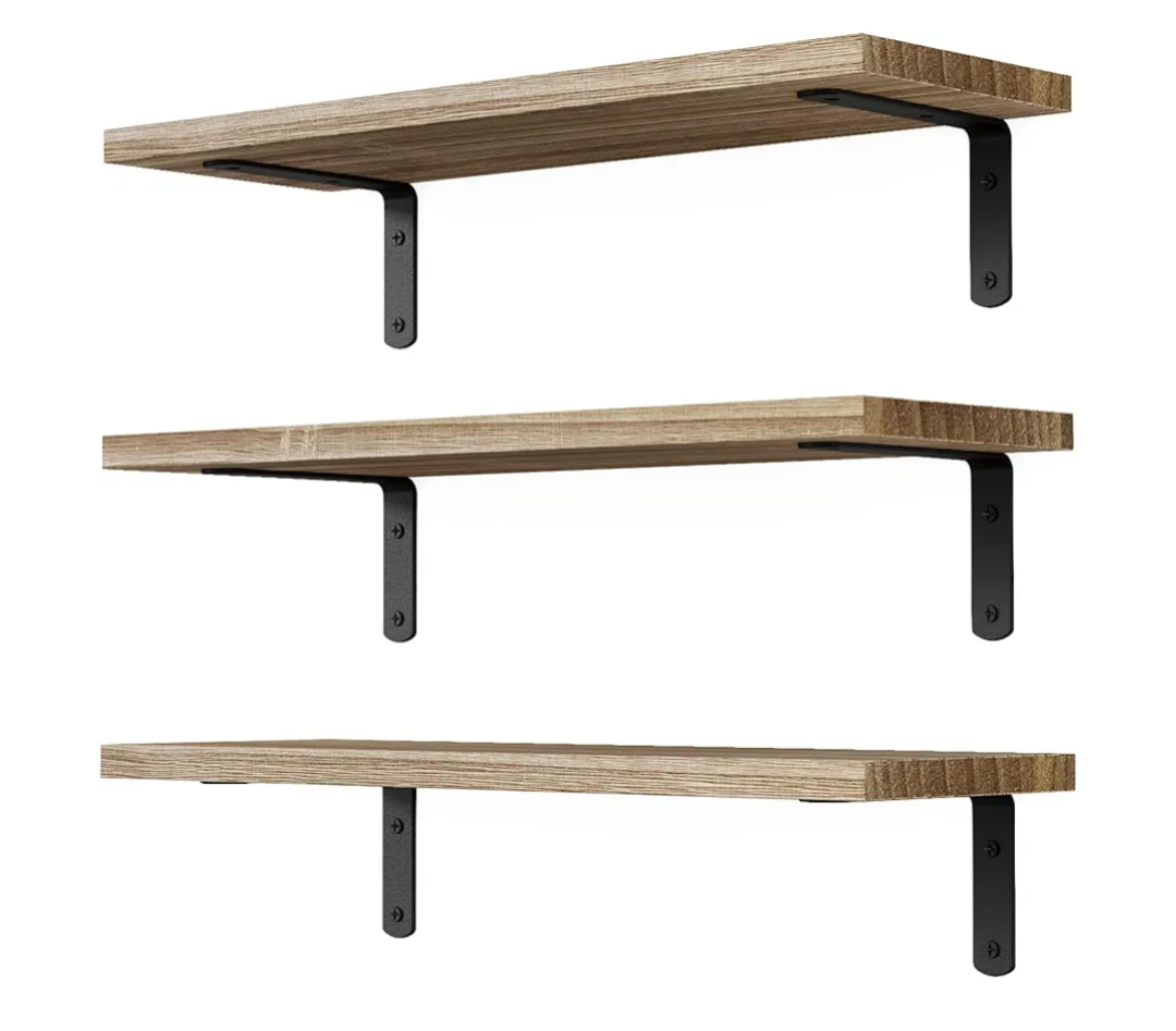 Floating Shelves, 3 Sets Wall Shelves, Wooden Floating Shelves for Wall Décor, Wall Mounted Floating Bathroom Shelf for Storage, Floating Book Shelf for Bedroom, Living Room – Rustic Brown