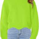 Haloumoning Girls Mock Neck Sweaters Kids Fall Fashion Long Batwing Sleeve Rib Knit Pullover Clothes 5-14 Years (Green)