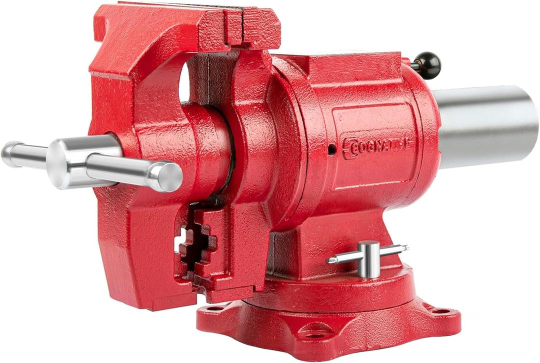 UPG 5-Inch Terminal Location Bench Vise with Ductile Iron Bench Vise 360 Multi-Purpose Bench Vice with Anvil, Clamp force 8800lbs, Red