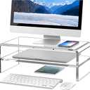 Egchi Clear Acrylic Monitor Stand Riser 2 Tier, 5.12 Inches High Clear Computer Desk Organizer Shelf for Multi Media PC Storage Laptop
