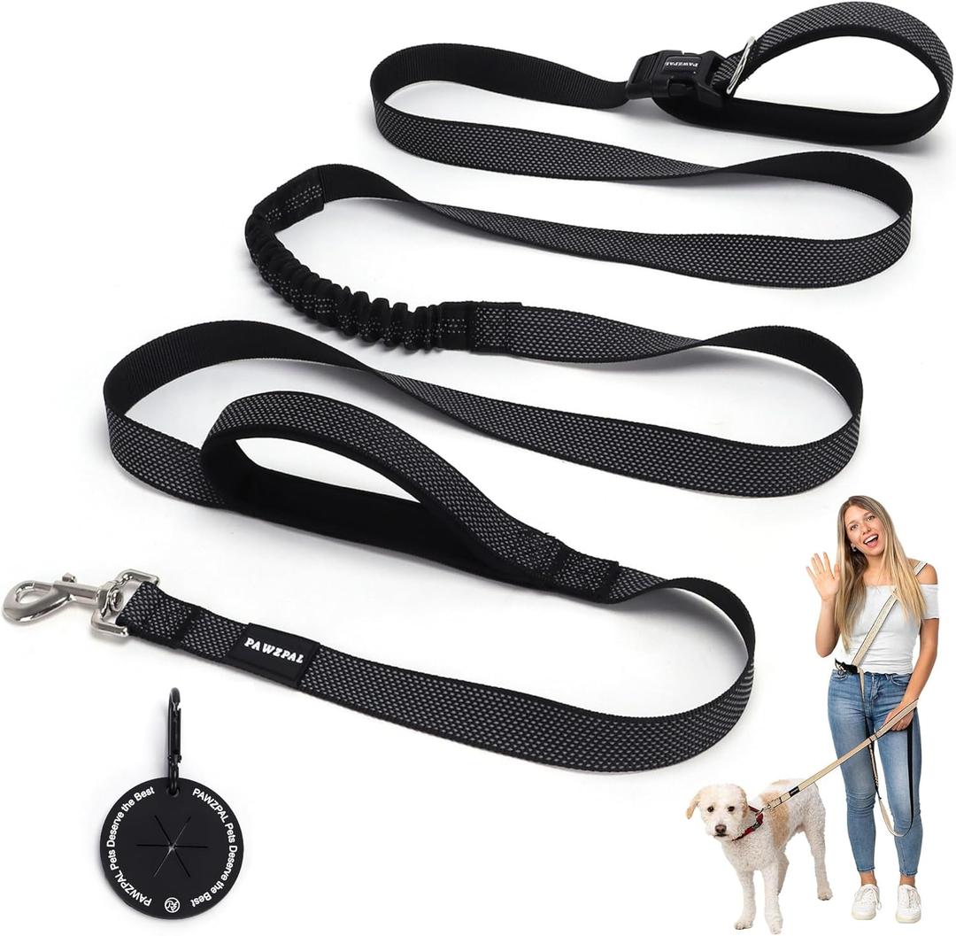 8FT-10FT Hands Free Dog Leash - Adjustable Waist/Crossbody 2-in-1 Belt with Shock-Absorbing, Traffic Handle & Reflective for Hiking, Canicross & Active Lifestyles (Black)