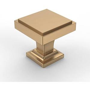 Asidrama 10 Pack Champagne Bronze Kitchen Cabinet Knobs - Square Brushed Brass Dresser Knobs for Dresser Drawers