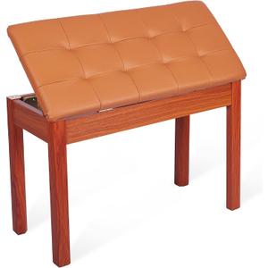 Piano Bench with Storage Piano Stool and Padded Cushion Wooden Duet Seat for Keyboard Piano Seat with Waterproof Non-Slip, Brown