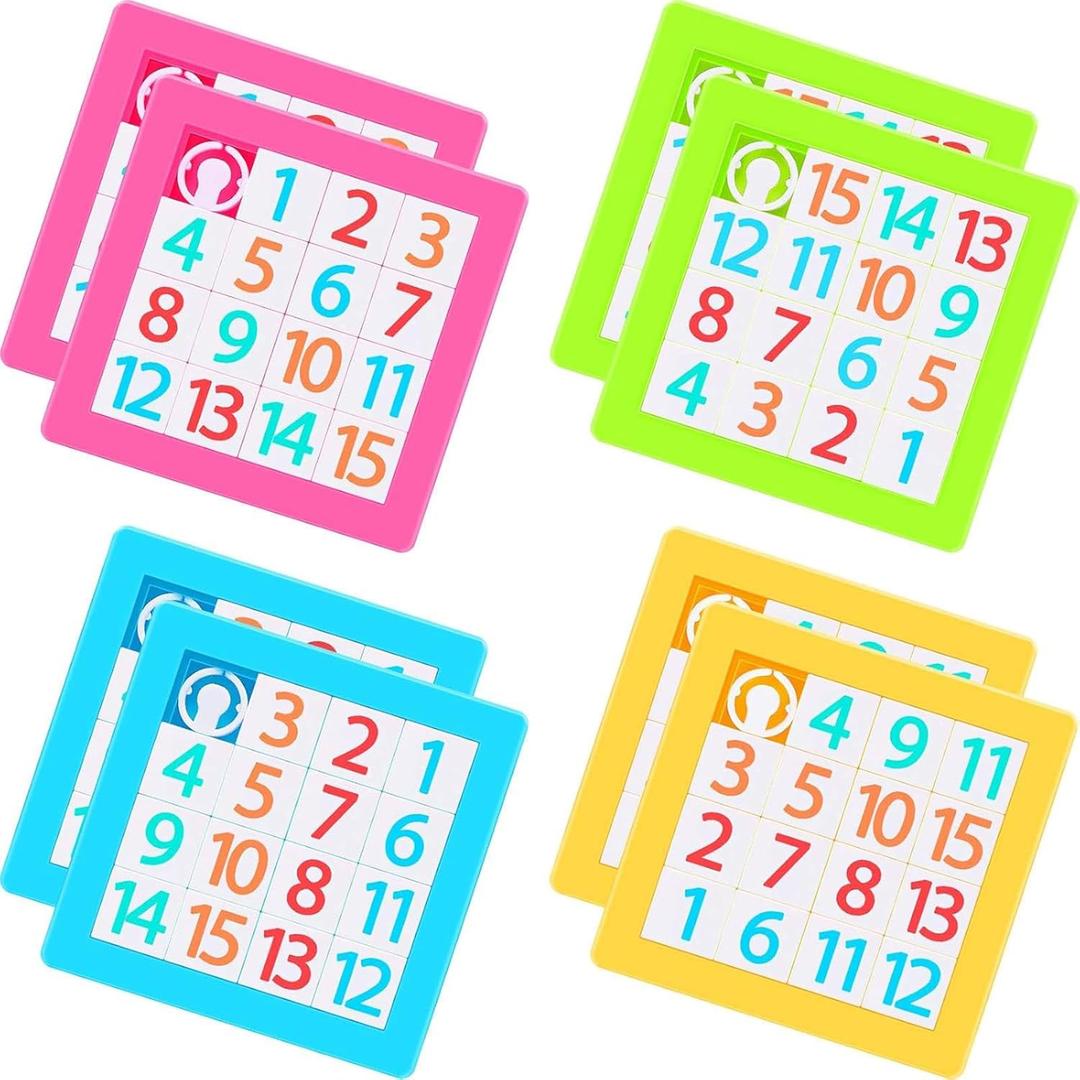 Sumind 24 Pieces Slide Puzzles for Kids 15 Number Puzzle Slide Game Plastic IQ Blocks Toys Brain Teaser Funny Game Party Toys for Boys Girls Kids Adults Colorful
