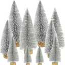 Yahpetes Christmas Trees 10 Pcs Bottle Brush Christmas Trees 5 Size Artificial Christmas Sisal Snow Frost Trees Pine Trees with Wood Base for Tabletop Christmas Party Home Indoor Decor(Silver)