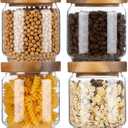 Glass Storage Containers Set of 4, 15 FL OZ High Borosilicate Glass Jars Kitchen Food Canisters with Acacia Wood Lids for Coffee Beans/Sugar/Tea/Nuts
