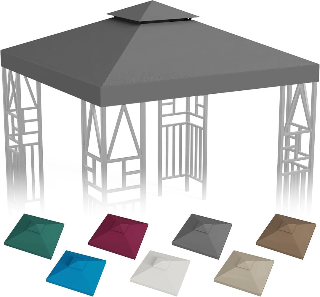 Gazebo Canopy Replacement 10x10ft Outdoor Shelter for Smaller Top Double Tiered Canopy Cover (Darkgrey)