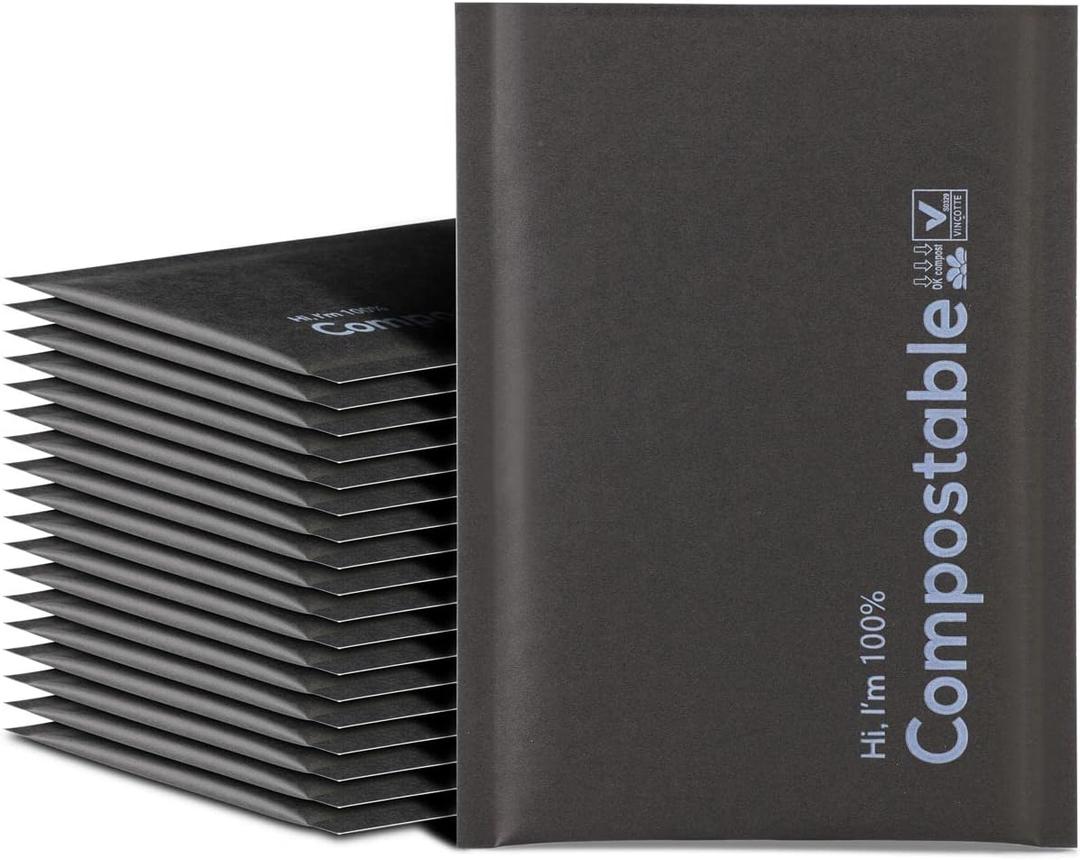 6x10 100% Biodegradable Bubble Mailers,25 Count Kraft Black #000 Compostable Padded Packaging Wrap Envelopes Pouches Eco Friendly Self Seal Bags