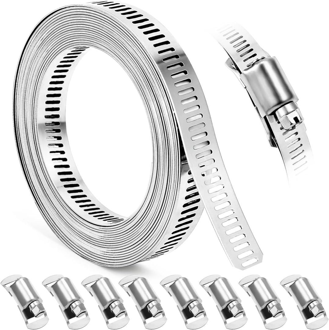 Hose Clamps, DIY 13 FT Metal Strap + 8 Fasteners, Hose Clamps Stainless Steel, Large Adjustable Hose Clamp Pipe Clamp for Pipe Automotive Mechanical Applications