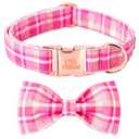 Tunkoo Dog Collar Super Cute Pink Plaid with Bow Tie - Durable Adjustable and Stylish Cotton Pet Collar for Girls Small Medium Large, M