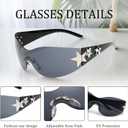 Y2K Sunglasses for Women Men Trendy Shield Wrap Around Sun Glasses Rimless Star Sunglasses Oversized Glasses Shades