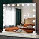 M MIVONDA Large Vanity Mirror with 17 Bulbs Lights, Hollywood Lighted Makeup Mirror for Desk and Wall, Dimmable 3 Lighting Modes, Plug-in & USB Charger Port