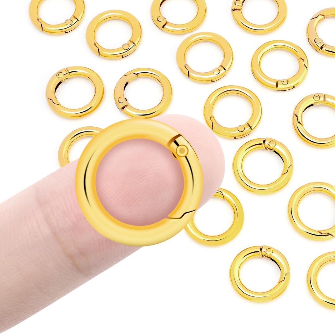 16 Pack Small Spring O Ring, Metal Key Ring Hook Mini Round Carabiner Clip for Dog Tag Clip Paracord Keyring Lanyard Keychain Ring Purse Charm Rings Clasps (11mm Gold) (3/8" (11mm) Inner Dia. ; Outer Dia. 18mm)