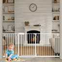 Extra Wide Baby Gates 71.5-76.3 Inch White Pressure Mounted Baby Gate Indoor Safety Gates Pressure Mounted Child Gate for Stairs Doorways Hallways