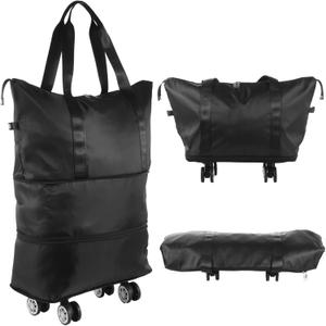 Varku Expandable Rolling Duffle Bag, Foldable Luggage Bag with Detachable Universal Wheels and Strap Handles, Rolling Duffle, Dry Wet Depart Wheeled Suitcase for Travel Business Trip Gym