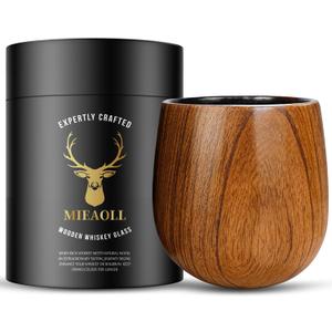 Wooden Whiskey Glass Gifts For Men - Charred Wood Bourbon Whiskey Glasses, Perfect for Men Who Have Everything, Gift for Dad or Boyfriend on Father's Day, (1 Pack Large)